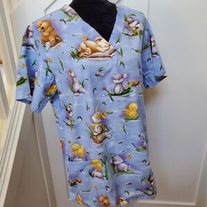 Blue Animal Print Scrub Top